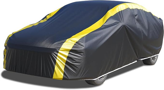 DINGHAO Car Cover Waterproof All Weather with Hot Stitching for Automobiles,6 Layers Outdoor Full Exterior Cover Sun UV Rain Snow Wind Protection Fit for 185"(185 * 73 * 59 inch) Sedan