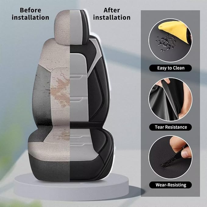 YORKNEIC Car Seat Covers Front Set fit for Jeep Wrangler 2003-2025 2026, Leather Car Seat Covers Waterproof Easy Install Anti-Slip Protection (2 Front Set, Black&Gray)