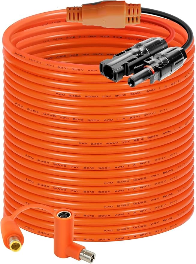 Solar Connector to DC 8mm Adapter Cable 50FT, 12AWG + 14AWG Tinned Copper Wire with DC7909 to DC8020 Adapter, Heavy Duty Charging Cable for Portable Power Station, RV, Outdoor Camping