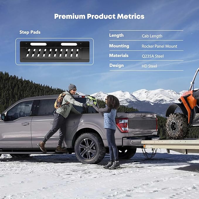 YHTAUTO 6.25" Running Boards Side Steps Fit Dodge Ram 1500 Classic 2500 3500 4500 5500 2009-2024, Crew Cab, Carbon Steel Black Powder, Truck Cab Side Step Rails Off-Road Exterior Accessories, Set of 2