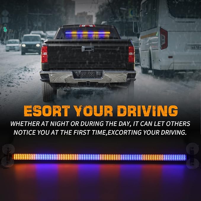 XRIDONSEN 35 inch Traffic Advisor Light Bar 144 LED Blue Amber strobe lights Emergency Warning Flashing Safety Interior Windshield w/Directional Arrow for Vehicles Snow plow Trucks