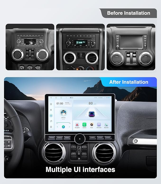 Car Stereo Radio Replacement Upgrade for Jeep Wrangler JK 2007-2018 Dodge Ram 1500 2500 2009-2012 Compass Grand Cherokee Wireless CarPlay Android Auto GPS Navigation Touchscreen Head Unit (6G+64G)