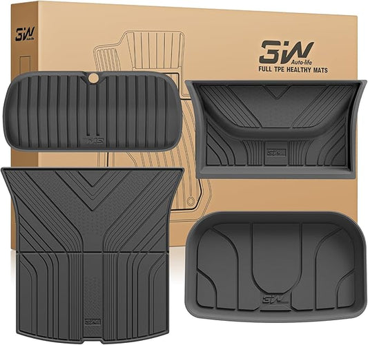 3W 2025 2026 Tesla Model Y Juniper Cargo Mat with Front & Rear Trunk Mats Cargo Liners Anti-Slip TPE All Weather Accessories