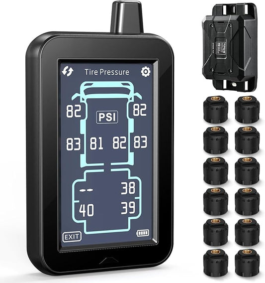 GUTA RV Tire Pressure Monitoring System, Tire Pressure Monitor System with 4.3" Touchscreen Color LCD Display, TPMS with 12 Sensors & 6 Alarm Modes, Signal Booster, 0-188PSI for RV/Trailer/5th Wheel
