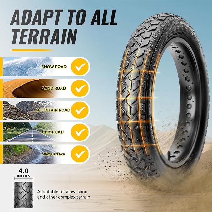 Hycline 20x4.0 E-Bike Fat Tire - Heavy Duty 20inch Electric Replacement Fat Tires, High-Performance Wear-Resistant Mountain Bicycle Tyre, All-Terrain Bike Tires for Street & Trail Riding