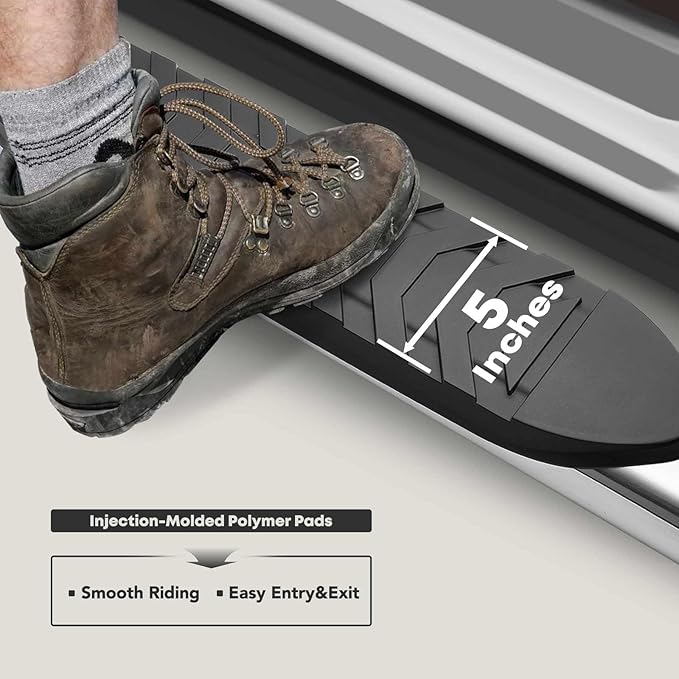 YHTAUTO 5 Inch Running Boards Side Steps Fit Ford F-150 2015-2024 F-250/F-350 Super Duty 2017-2024, Standard/Regular Cab, Oval Bent Ends Stainless Steel Polished Chrome, Truck Cab Side Step Rails