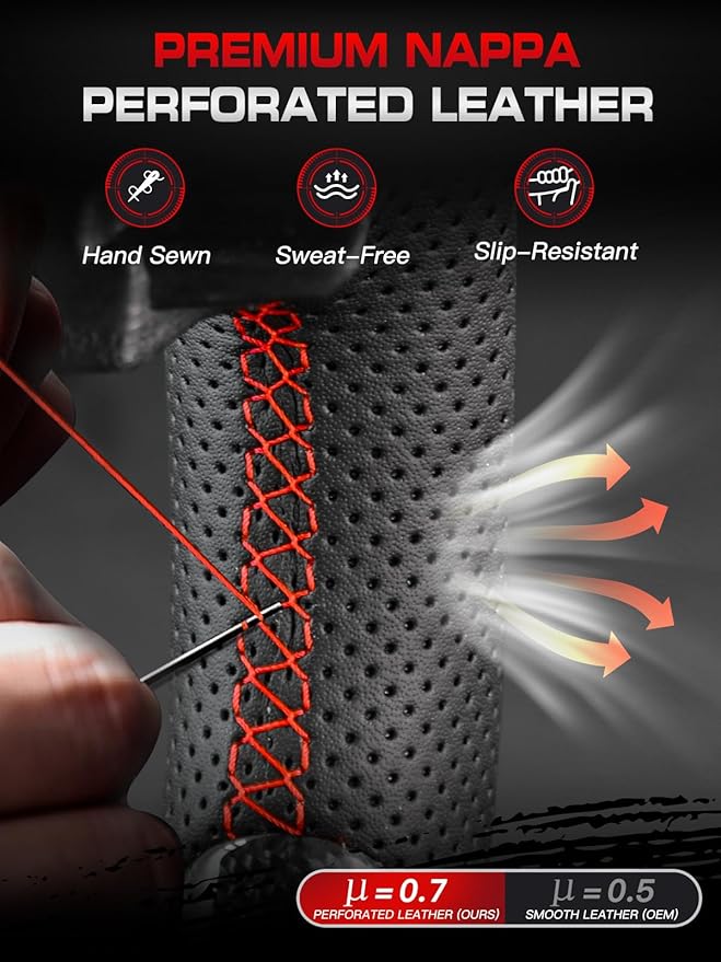 Steering Wheel for F-150 2015–2020, Real Carbon Fiber with Matching Decorative Trim Piece, D-Shaped Flat-Bottom, Hand-Stitched Nappa Grip, for F-150 Without Paddle Shifters Models