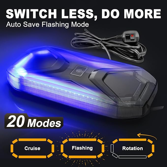 Agrieyes Magnetic Strobe Light for Trucks, 68 LED Amber Emergency Light Bar for Vehicles, Smoked LENS Beacon Flashing Warning Security Caution for Plow Snow Trailer Tractor Safety Waterproof Blue