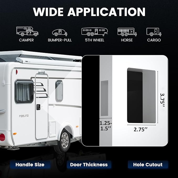 Upgraded RV Door Lock Replacement with Paddle Strike, Black RV Door Latch Suitable for Replacing Most RV Door Handle Camper Door Lock Travel Trailer Lock and Camper Door Latch(4 Keys)