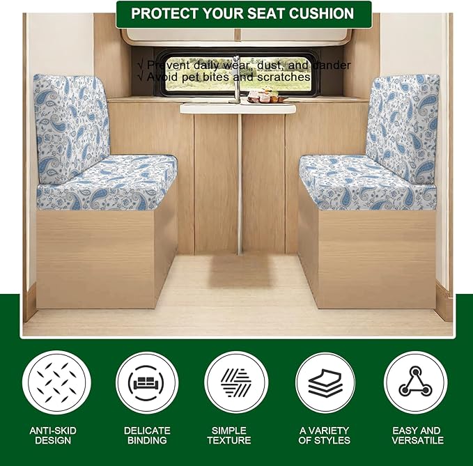 CRFATOP RV Dinette Cushion Covers Printed Elastic Camper Cushion Slipcover Stretchable Loveseat Sofa Chair Cover Furniture Protector for RV Camper Car Bench 1 Backrest Cover & 1 Bench Cover,46
