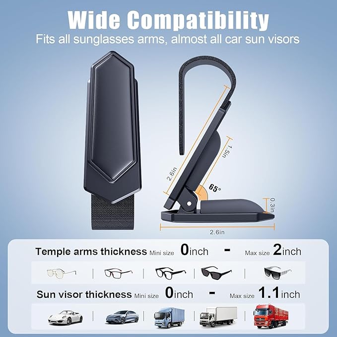 Veharvim One-Handed-Operation Sunglasses Holder for Car, Visor Sunglass Holder Clip, Car Accessories Interior, Universal Fit Silicone Padded Visor Sunglass Holder Car, Unmatched Durability (1 Pack)