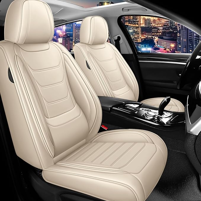 Car Seat Covers for Chevrolet Tahoe 2000-2025, Family Seat Covers, Nappa Leather, Airbag Safe, Waterproof, Anti-Slip & Wear-Resistant, Automobile Seat Covers Sets.(Standard 2 Seats/Beige)