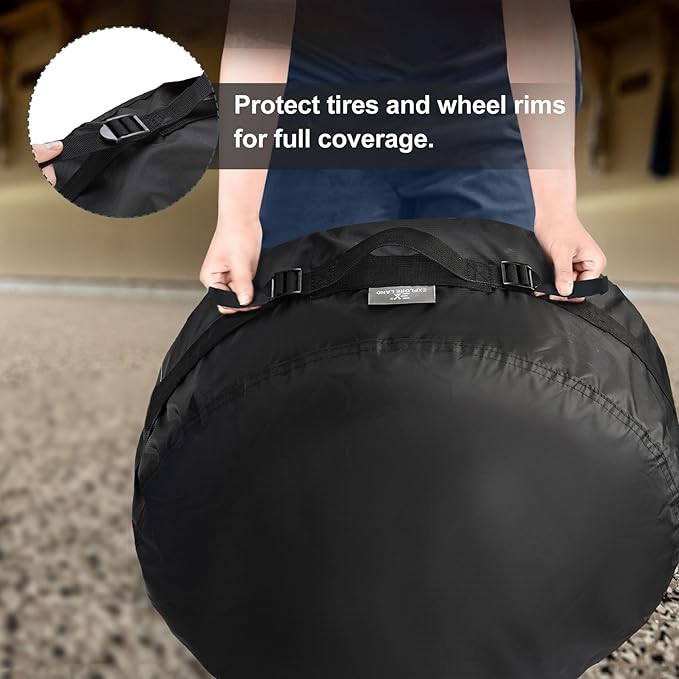 Explore Land Seasonal Tire Cover - Spare Tire Bag with Handle, Heavy Duty Winter Wheel Storage Tote Against Dust and Scratches, 4 Pack (Fits Diameters 26''-28.75'', Black)