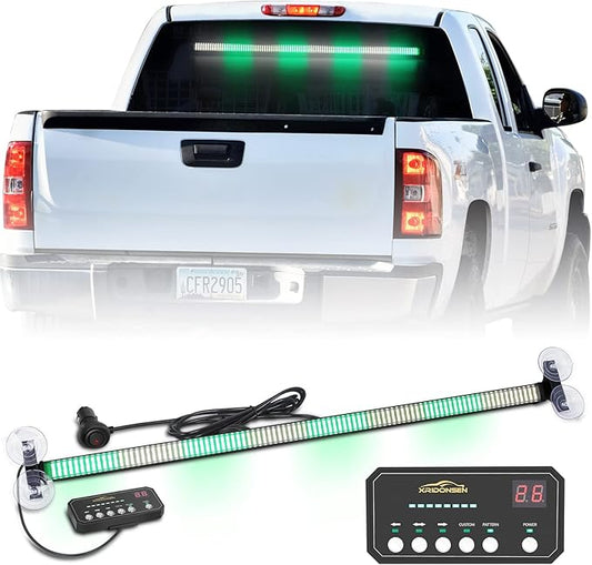 XRIDONSEN Green White 35 inch Traffic Advisor Light Bar 144 LED Emergency Warning Flashing Safety Interior Windshield strobe lights w/Directional Arrow for Construction Vehicles Snow plow Trucks
