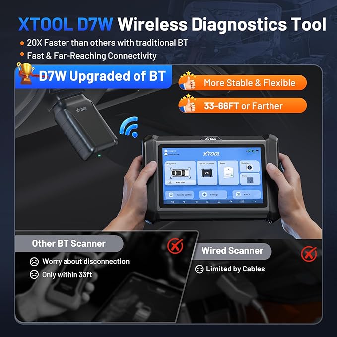 XTOOL D7W OBD2 Scanner Diagnostic Tool: 2025 Wireless Ver. of D7/D7S/D7BT, Bidirectional Scan Tool with ALL System Diagnostic, PMI, ECU Coding, 39+ Resets, 3-Year Updates, CAN FD/DoIP, Scanner for Car