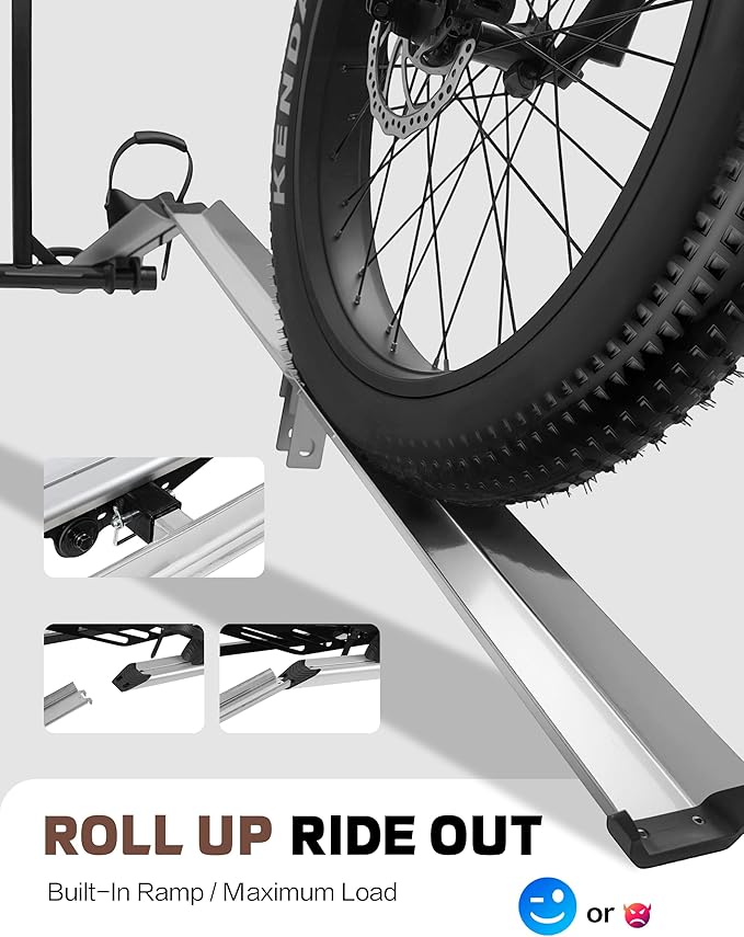 Young Hitch Mount Bike Rack with Ramp, 200 lbs. Capacity for 2 E-Bikes, Fat Tire and Standard, fits Cars, SUVs, RVs, Trailers with 2 Inch Receiver