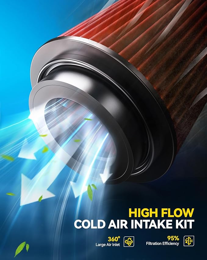 PHILTOP Air intake kit, Cold Air Intake Black Tube + Heat Shield for 2005-2011 Tacoma DRSS-5149 Polished Aluminum Cold Air Intake System