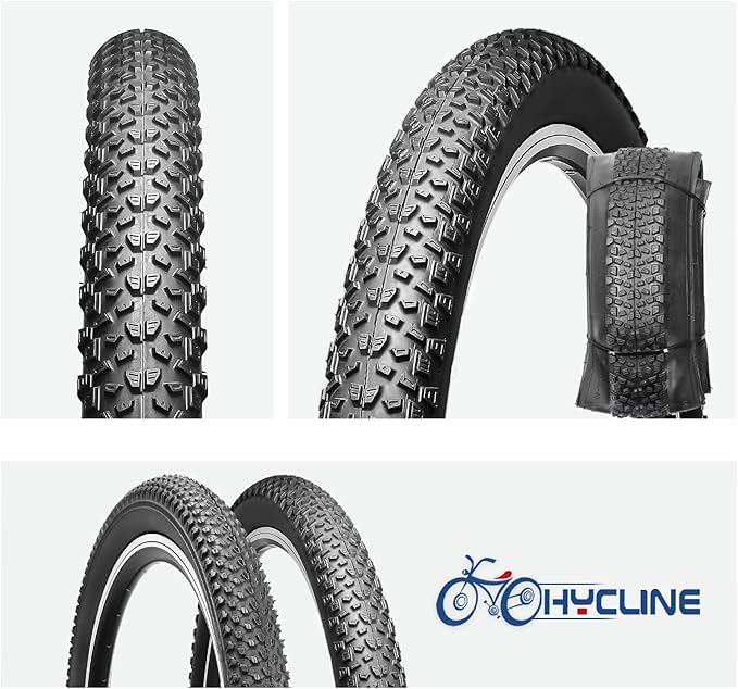 Hycline Bike Tire,20/24/26/27.5 Inch Folding Replacement Tire for MTB Mountain Bicycle-Black/Skinwall