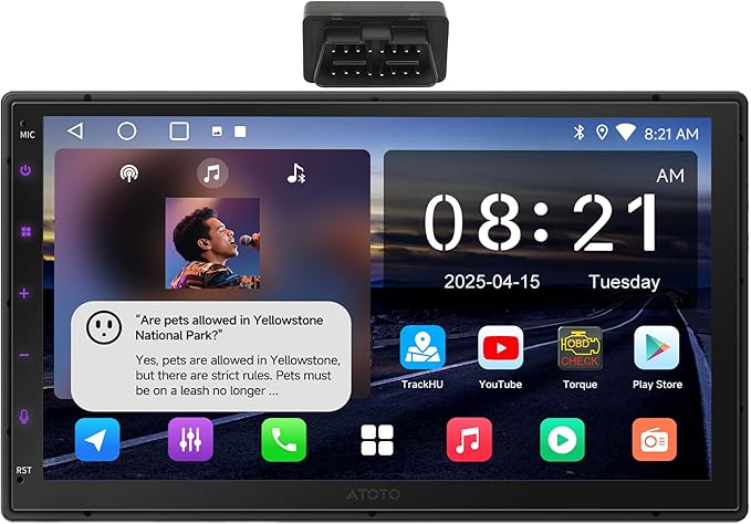 A5L Android Double Din Car Stereo Wireless CarPlay Android Auto, 7 Inch Touchscreen Car Radio with OBD2, Wi-Fi/Bluetooth/USB, 24B EQ&DSP, 4 * 45W Amp, 2G+32G