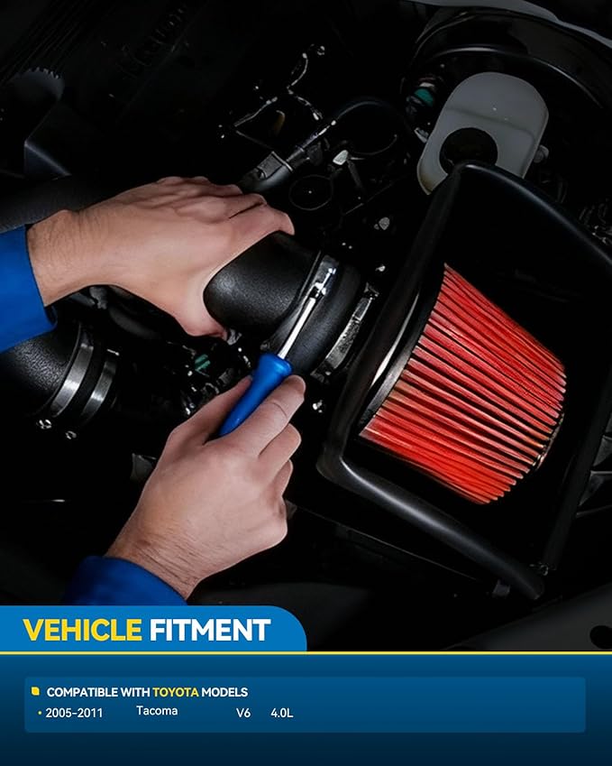 PHILTOP Air intake kit, Cold Air Intake Black Tube + Heat Shield for 2005-2011 Tacoma DRSS-5149 Polished Aluminum Cold Air Intake System