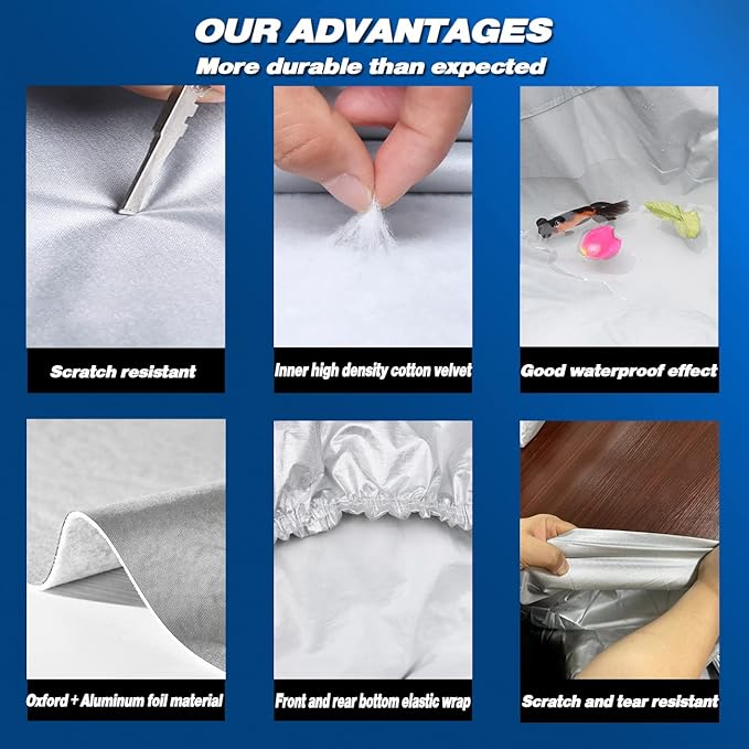 TUCAREST 6 Layers Full Car Cover for SUV- Waterproof, Insulated, Anti-UV, Snow-Proof, Anti-Wind, All-Weather, Thickened Protection, up to 199 in