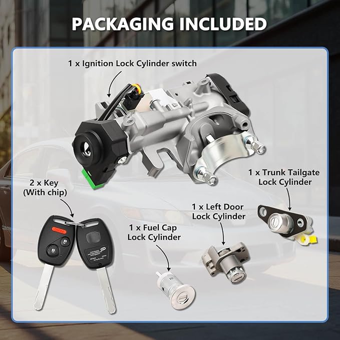 RAMATA 06350-SAA-G30 Ignition Switch Lock Cylinder with Key (with Blank Chip) Compatible with 2009 2010 2011 Honda Civic, Replace # 35100-SDA-A71 (Ignition Chip: 46,Frequency: 313.8Hz)
