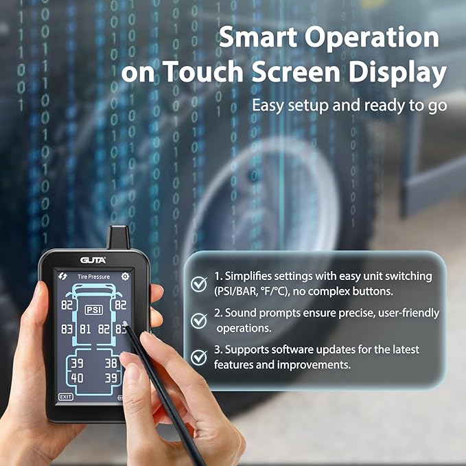 GUTA RV Tire Pressure Monitoring System, Tire Pressure Monitor System with 4.3" Touchscreen Color LCD Display, TPMS with 6 Sensors & 6 Alarm Modes, Signal Booster, 0-188PSI for RV/Trailer/5th Wheel