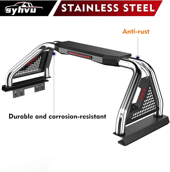 Truck Bed Roll Bar, Polished Stainless Steel Sport Pickup Roll Bars, Cargo Racks Compatible with Tacoma, Ranger,Colorado,Silverado,Sierra,Tacoma,Tundra,Titan,Frontier