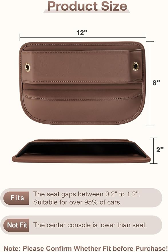 Universal Fit Car Seat Gap Filler Organizer, Premium Leather Car Organizers and Storage Car Accessories for Women/Men, Adjustable Gap Filler for Car SUV Truck (Brown, 1 Pack)