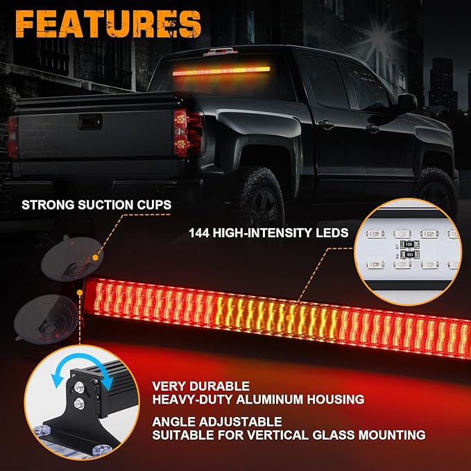 XRIDONSEN 35 inch Traffic Advisor Light Bar 144 LED Amber Red strobe lights Emergency Warning Flashing Safety Interior Windshield w/Directional Arrow for Construction Vehicles Snow plow Trucks