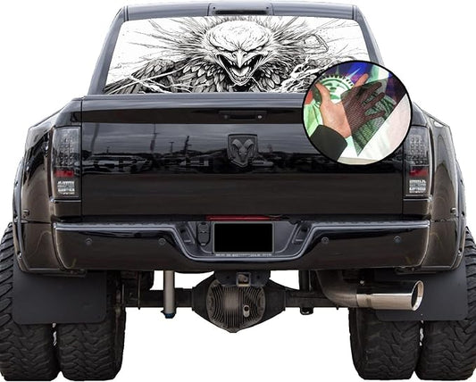 GRAPHIX EXPRESS American Flag Eagle Back Window Graphics, P540 Eagle Lightning, Universal Sticker Decal for Trucks, See Through Rear Window Vinyl Wrap
