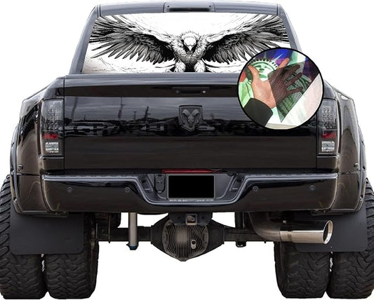 GRAPHIX EXPRESS Truck Back Window Graphics (American Flag Eagle) Universal See Through Rear Window Vinyl Wrap - Full Window Decals for Trucks - Truck Window Decals (P544 Eagle), 65'' x 17''