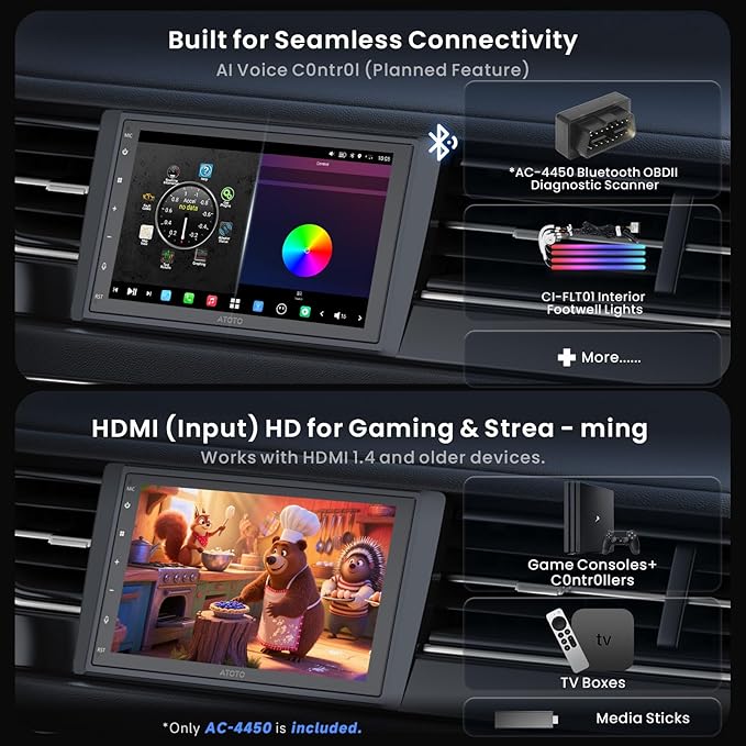 Wireless CarPlay Android Auto Car Stereo, X10 QLED 7" Touchscreen, Octa-Core 8+128GB, 4G LTE/WiFi, GPS Navigation, OBDII Scanner, Front & Rear Camera Support, OTA Updates