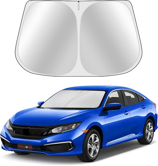 Custom Fit Windshield Sun Shade for Honda Civic 2016-2021 - Full Coverage, 210T Reflective Fabric, Double-Layer Design - Blocks 99% UV Rays, Keeps Car Cool, Easy to Install and Store