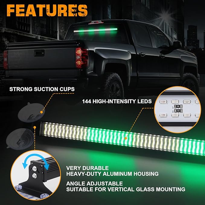 XRIDONSEN Green White 35 inch Traffic Advisor Light Bar 144 LED Emergency Warning Flashing Safety Interior Windshield strobe lights w/Directional Arrow for Construction Vehicles Snow plow Trucks