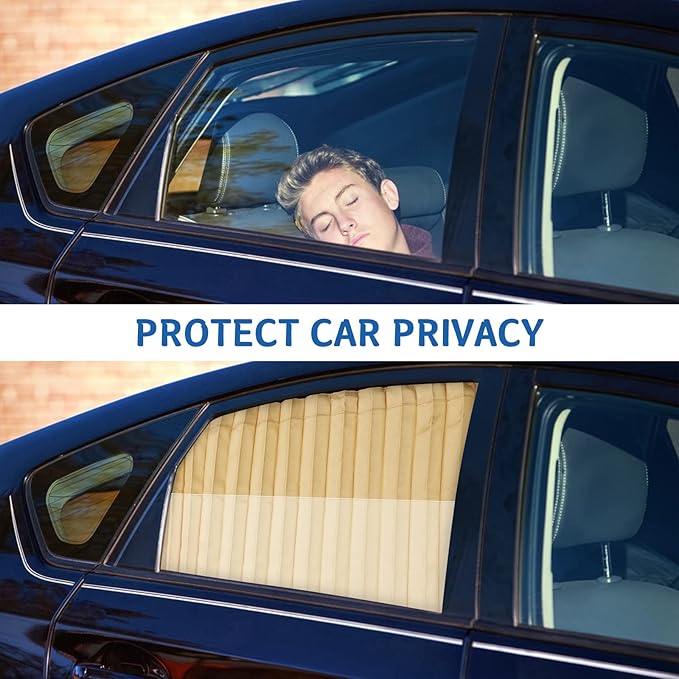 ZATOOTO Car Side Window Sun Shade - 2 Pcs Beige Magnetic Privacy Sunshades - Curtain Keeps Cooler Screen for Baby Sleeping
