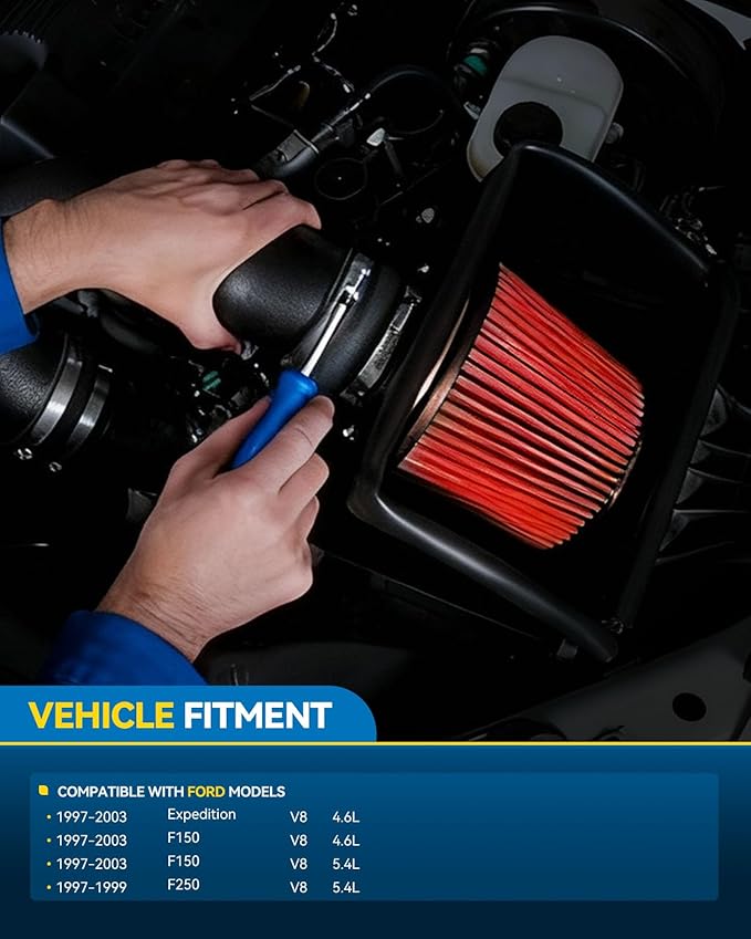 PHILTOP Cold Air Intake Kit Compatible With Ford F150 1997-2003 5.4L 4.6L, Expedition 1997-2003 4.6L, F250 1997-1999 5.4L (Red)