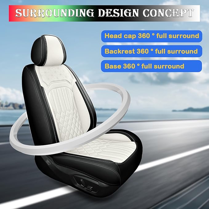 Car Seat Covers Full Set for Honda Accord 2003-2025 Leather Seat Covers, Breathable Soft Non-Slip Waterproof Seat Cover, Car Seat Protector Adaptive Airbags（Standard, Black+White）