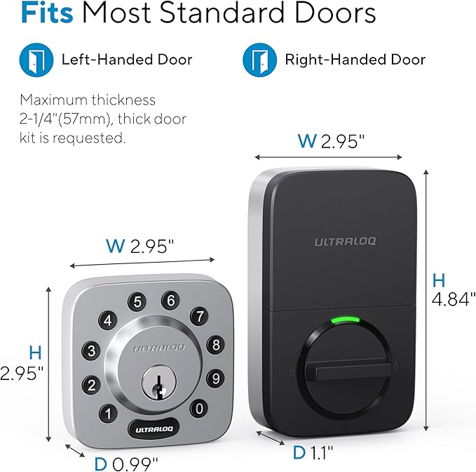 ULTRALOQ U-Bolt WiFi Smart Lock with Door Sensor, 7-in-1 WiFi Deadbolt Smart Lock, App Remote Control No Hub, Auto Unlock, Easy Install, IP65 Waterproof, ANSI Grade 1, Nickel