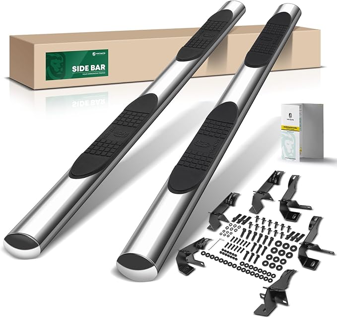 YHTAUTO 4 Inch Running Boards Side Steps Compatible with Jeep Wrangler 2007-2018, 4-Door SUV, Oval Straight Stainless Steel Polished Chrome, Cab Side Step Rails Off-Road Exterior Accessories, Set of 2