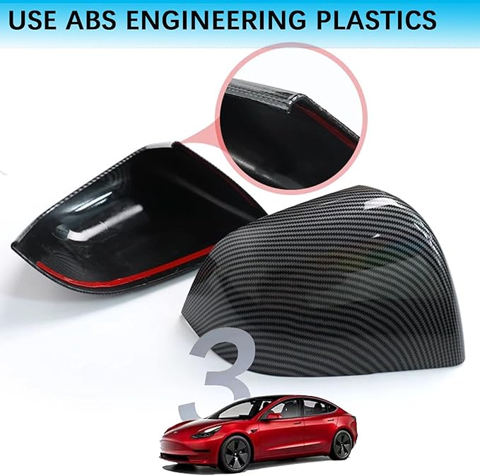 YHCDSEA Rearview Mirror Guard Cover for Tesla Model 3, Side Mirror Cover Exterior Accessories fit for Tesla Model 3 2017-2025 (Matt Black, Model 3)