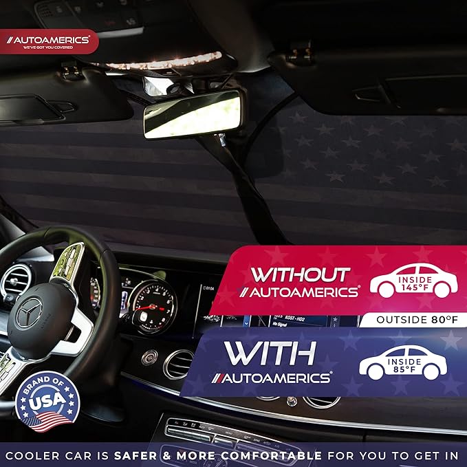 Autoamerics 1-Piece Windshield Sun Shade Dark Camo American Flag USA Design - Foldable Car Front Window Sunshade for Most Sedans SUV Truck - Blocks Max UV Rays and Keeps Your Vehicle Cool - Medium