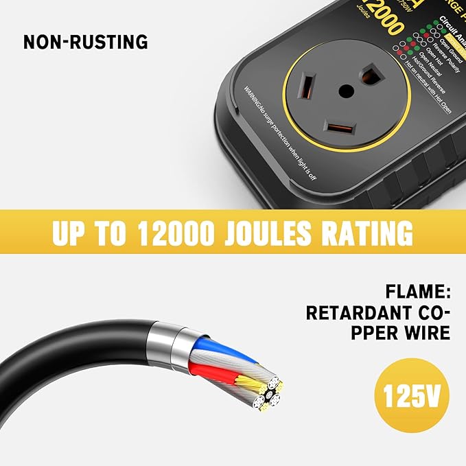 GEARGO RV Surge Protectors 30 Amp, 12000 Joules RV Circuit Analyzer, IP68 Surge Voltage Protection, RV Adapter Plug for Camper (Yellow)