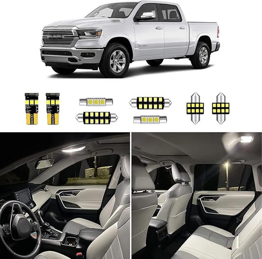 12pcs Ram Interior Led Lights Replacement for 2019 2020 2021 2022 2023 Dodge Ram 1500 2500 3500, 6000k Super Bright White Interior Led Bulbs Package + Installation Tool