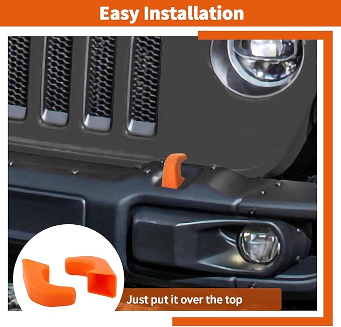 Bumper Tow Hook Covers 2Pcs Compatible with 2007-2018 Jeep Wrangler JK JKU/for 2018-2025 JL JLU & Jeep Gladiator JT Exterior Accessories(Orange)