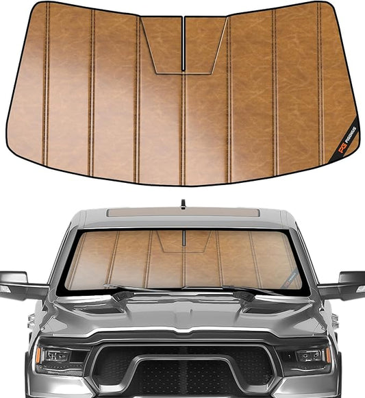 Windshield Sun Shade for Ram 1500 2019-2025 with 5 inch Wide Sensor, Custom Front Window Sunshade - Leather