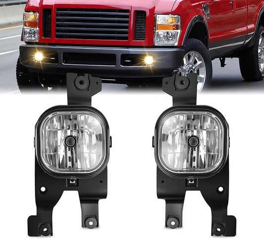 Fog Lights Compatible with 2008-2010 Ford F250 F350 F450 Super Duty Truck, Front Driving Lamps Clear Lens Assembly Replacement, DOT Approved (1 Pair Halogen Lamp)