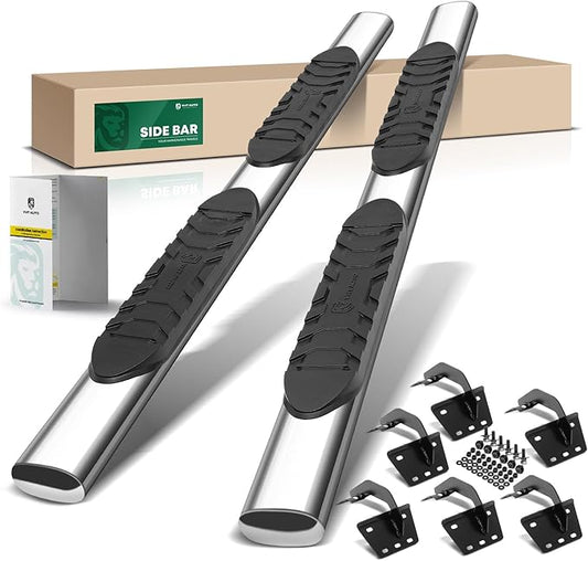 YHTAUTO 5 Inch Running Boards Side Steps Fit Ram 1500 2019-2025(Excl. Ram 1500 Classic), Crew Cab, Oval Straight Stainless Steel Polished Chrome, Truck Cab Side Step Rails Off-Road Accessories