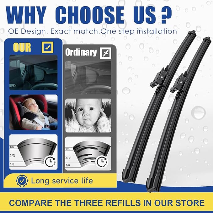 Wipers Factory Replacement For 2004-2010 BMW 5-Series 6-Series E60 E61 525i 535i 530i 545i 550i 645Ci 650i M5 M6 Original Equipment Windshield Wiper Blades Set -24"+23" Top Lock (Set of 2)