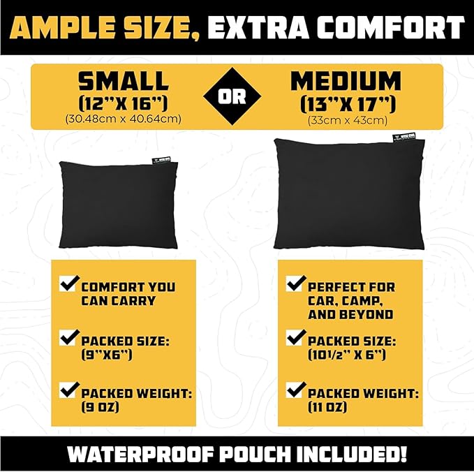 Wise Owl Outfitters Camping Pillow – Memory Foam Travel Pillow for Airplane Sleeping, Hiking, Backpacking & Outdoor Use - Small & Portable for Adults, Car, Camp & Tent